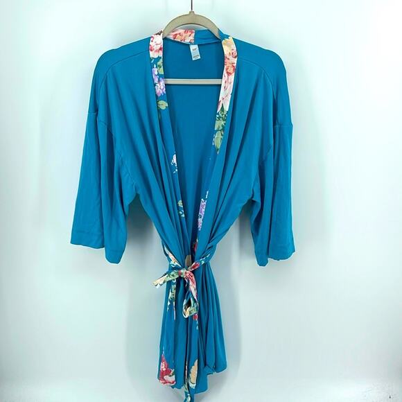 Flora by Flora Nikrooz floral trim jersey knit super soft wrap bath robe sz L - Picture 1 of 6